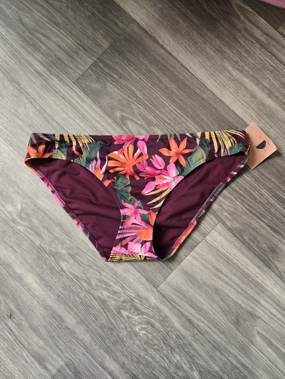 Shade & Shore Burgundy Bikini Bottoms with Pink & Orange Floral Print Size L